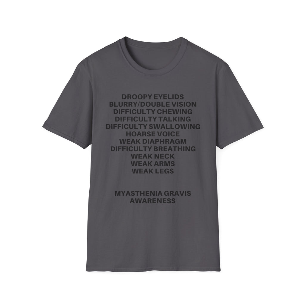 Myasthenia Gravis Awareness T-Shirt — Symptoms List Tee
