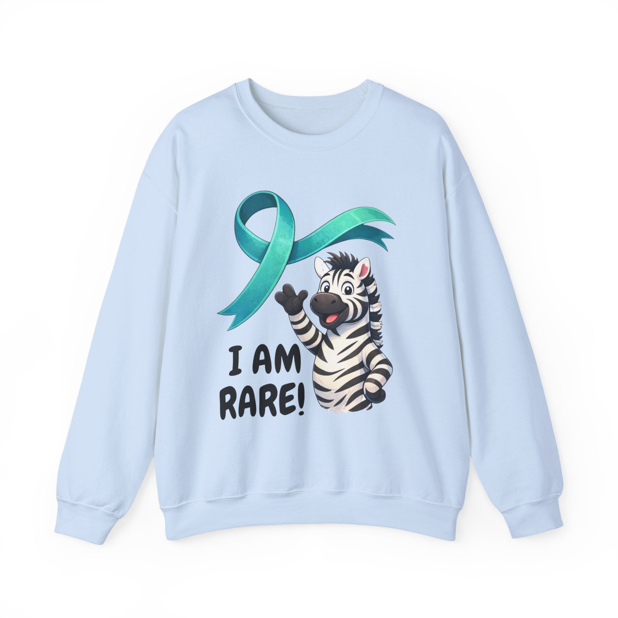 Rare Zebra Awareness Sweatshirt — "I Am Rare" Teal Ribbon Crewneck
