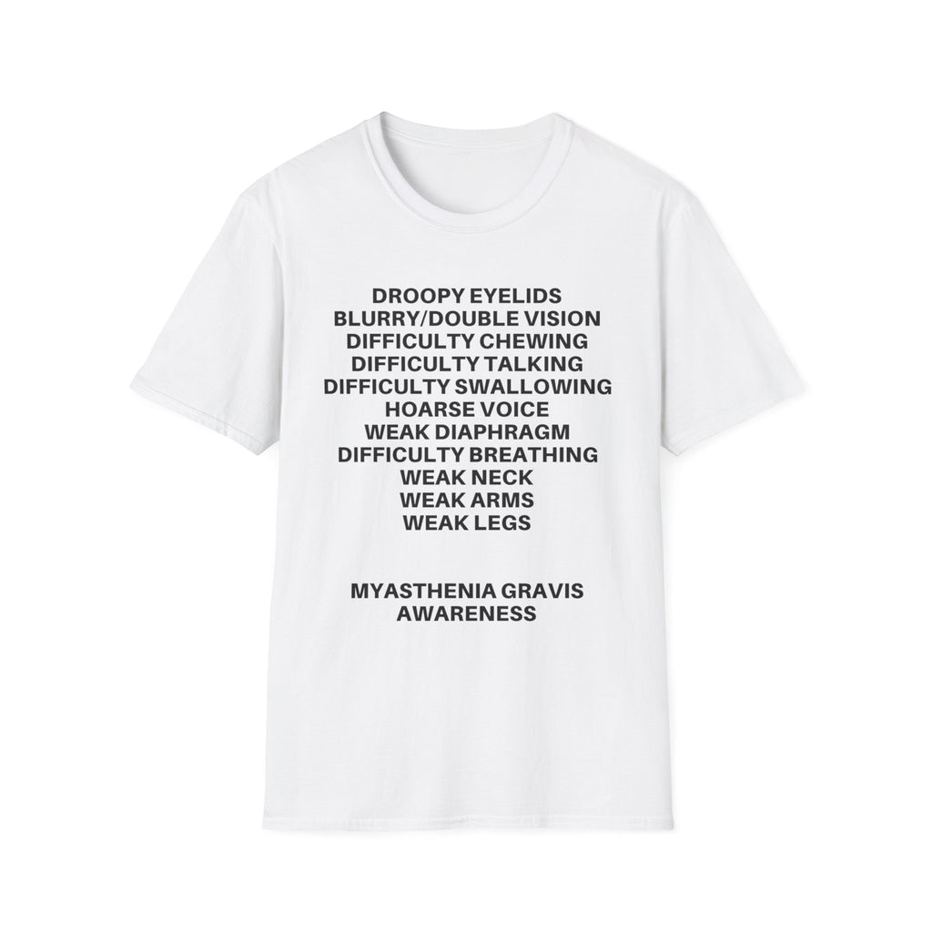 Myasthenia Gravis Awareness T-Shirt — Symptoms List Tee