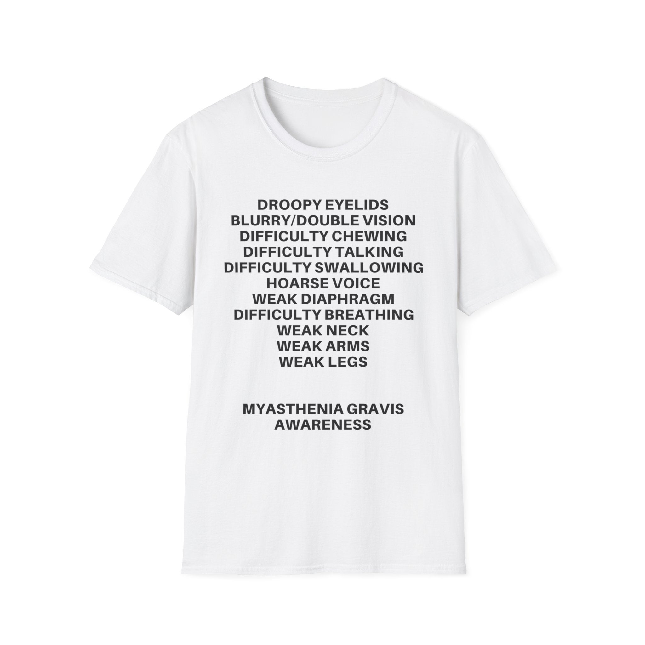 Myasthenia Gravis Awareness T-Shirt — Symptoms List Tee