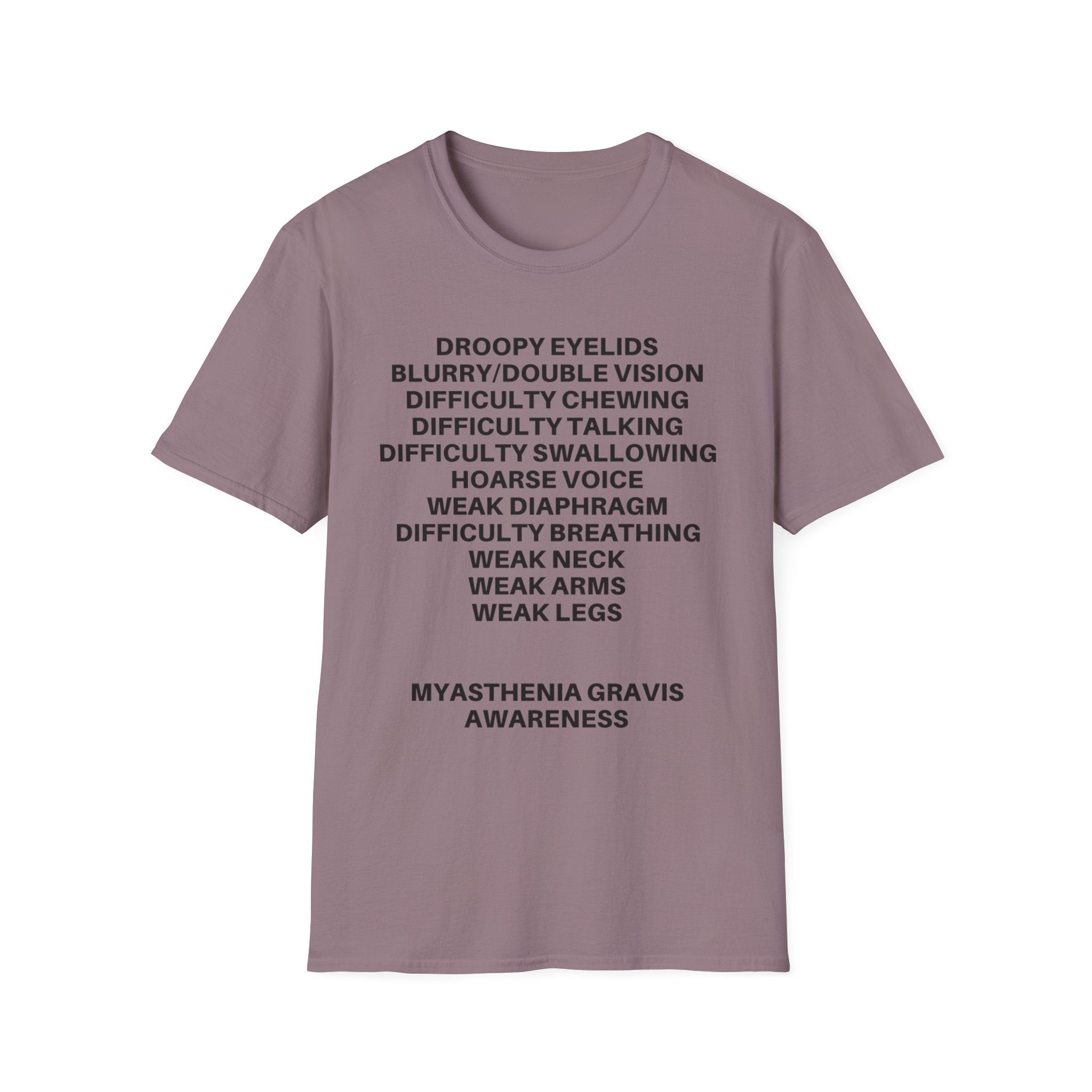 Myasthenia Gravis Awareness T-Shirt — Symptoms List Tee