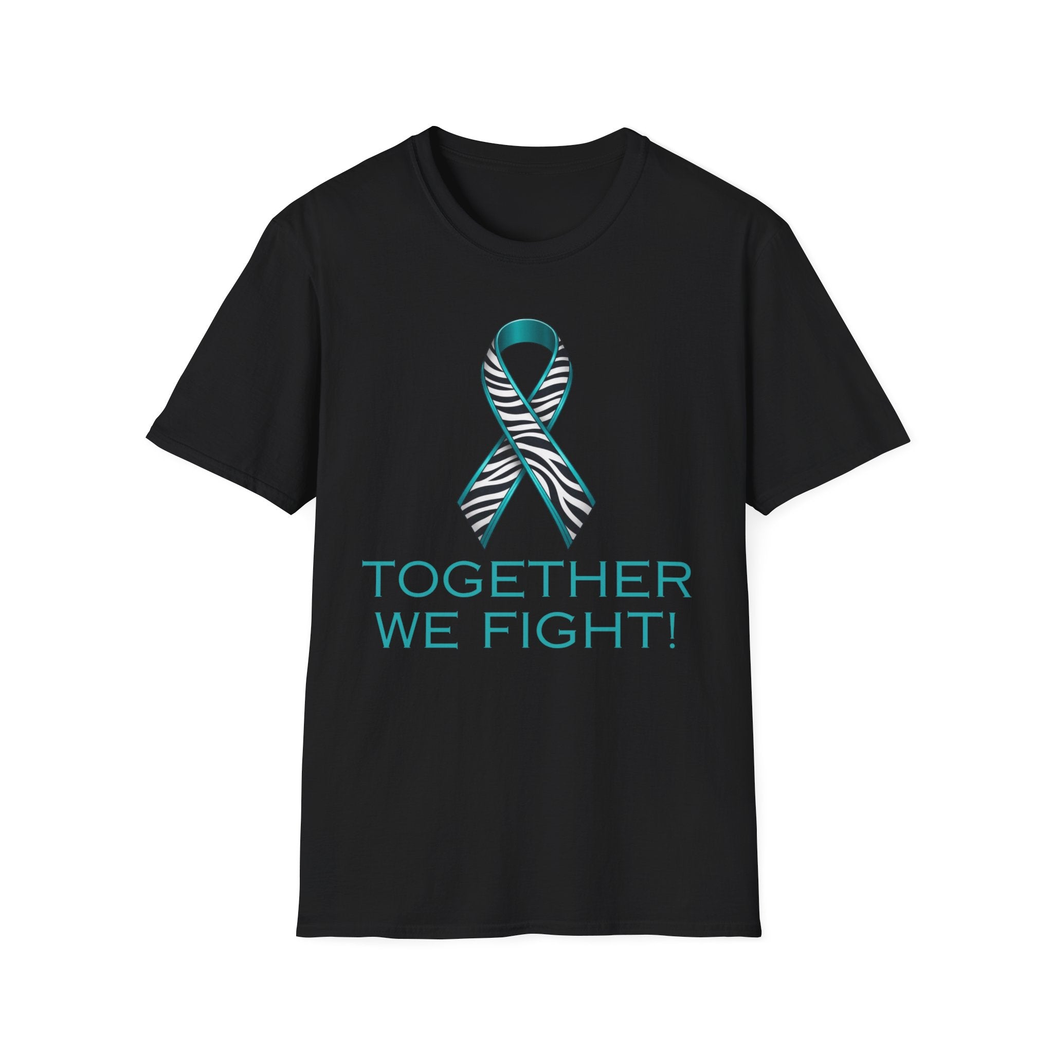 Rare Disease Awareness T-Shirt — Teal Zebra Ribbon "Together We Fight!"