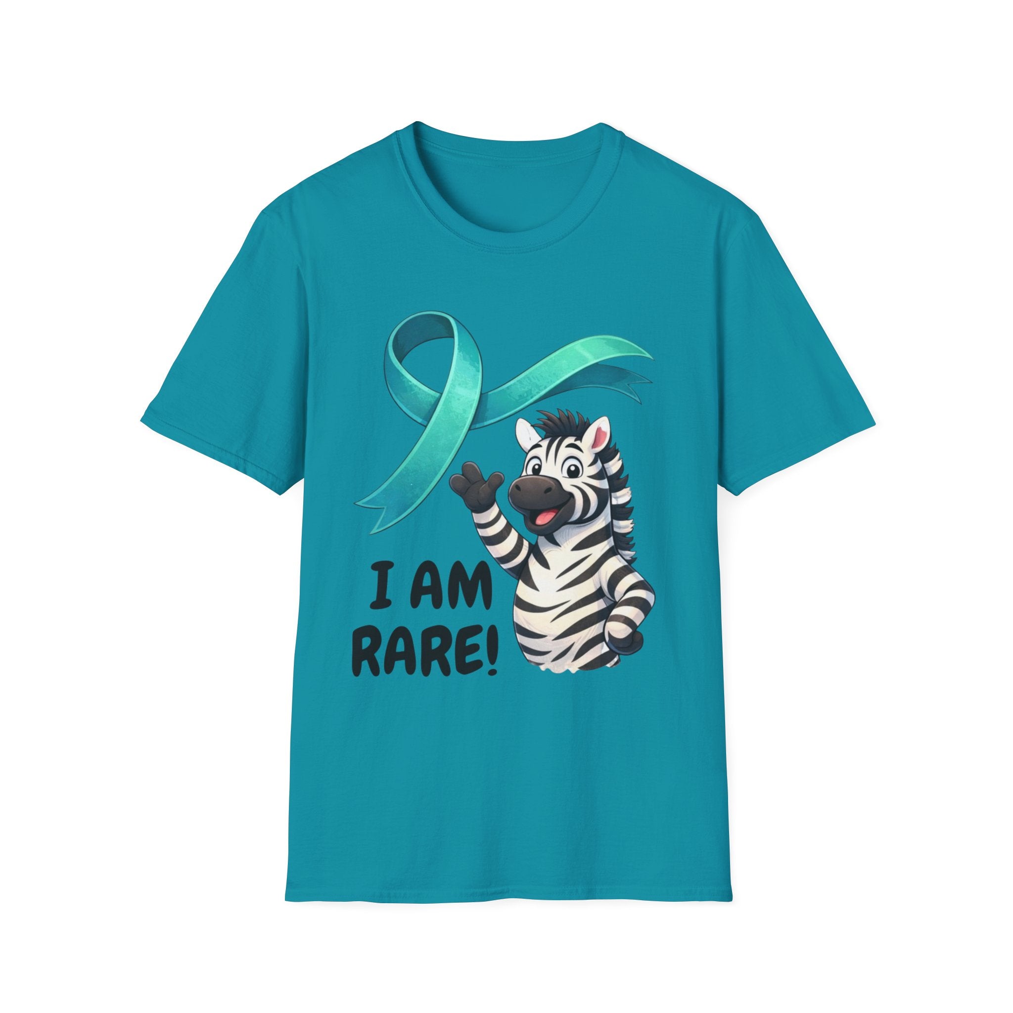 Rare Disease Awareness Zebra T-Shirt — "I Am Rare" Teal Ribbon Shirt