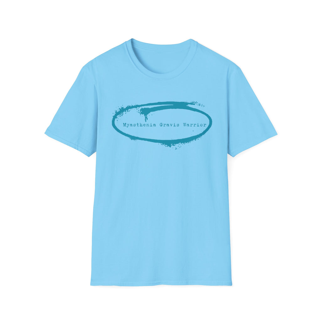 Myasthenia Gravis Warrior T-Shirt — Retro Blue Brushstroke Graphic Tee