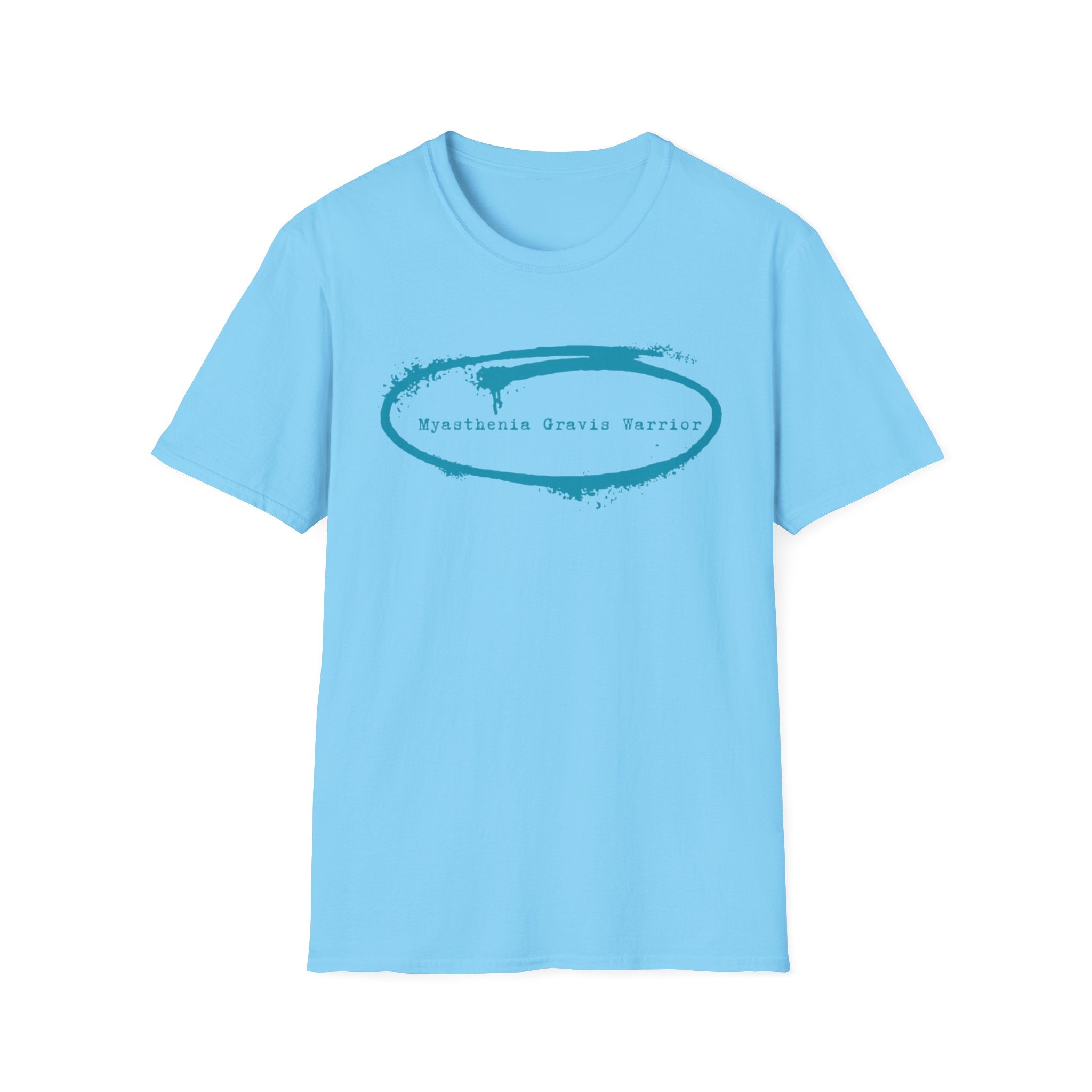 Myasthenia Gravis Warrior T-Shirt — Retro Blue Brushstroke Graphic Tee