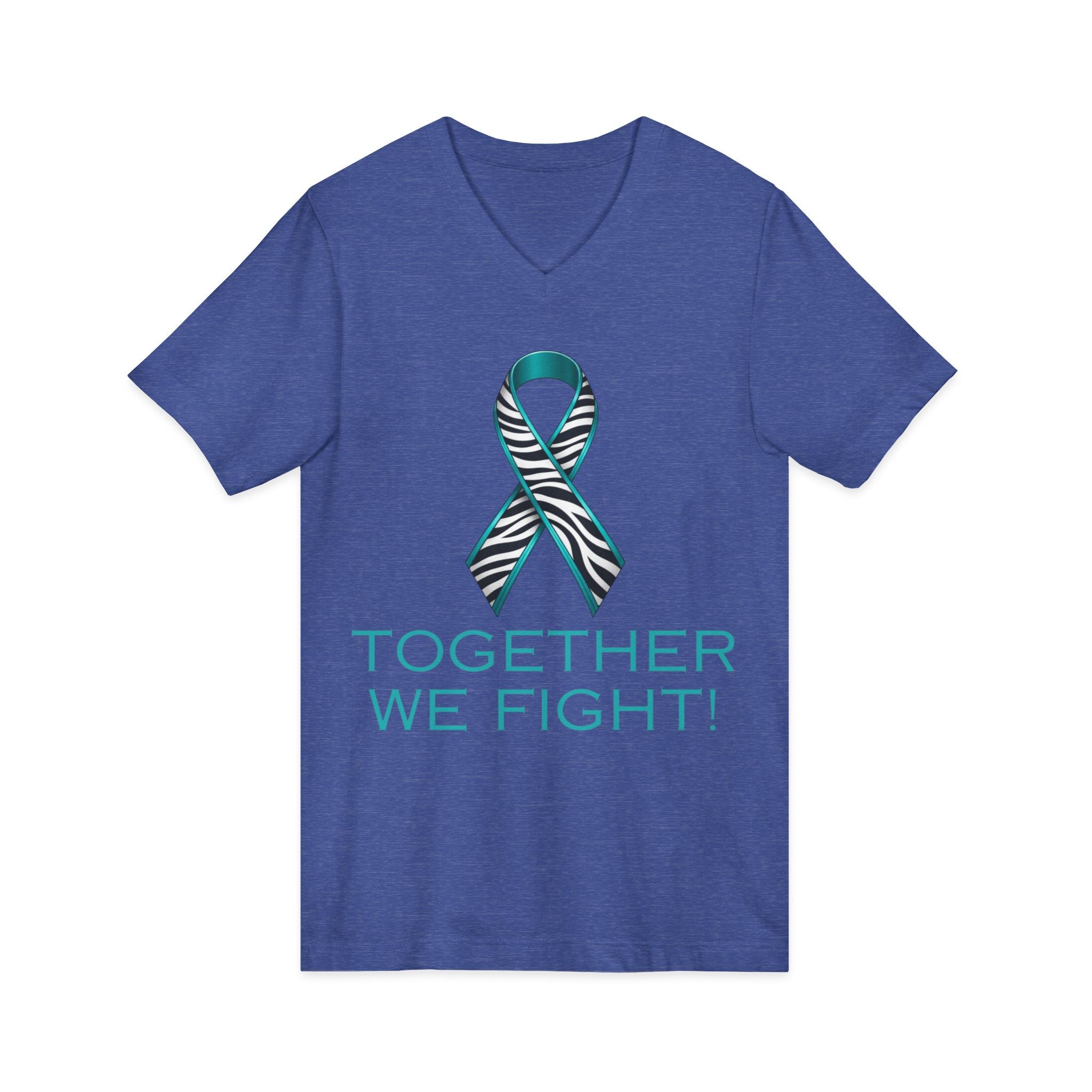 Teal Awareness Ribbon V-Neck Tee — "Together We Fight" Support Shirt
