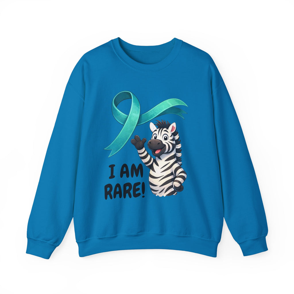 Rare Zebra Awareness Sweatshirt — "I Am Rare" Teal Ribbon Crewneck