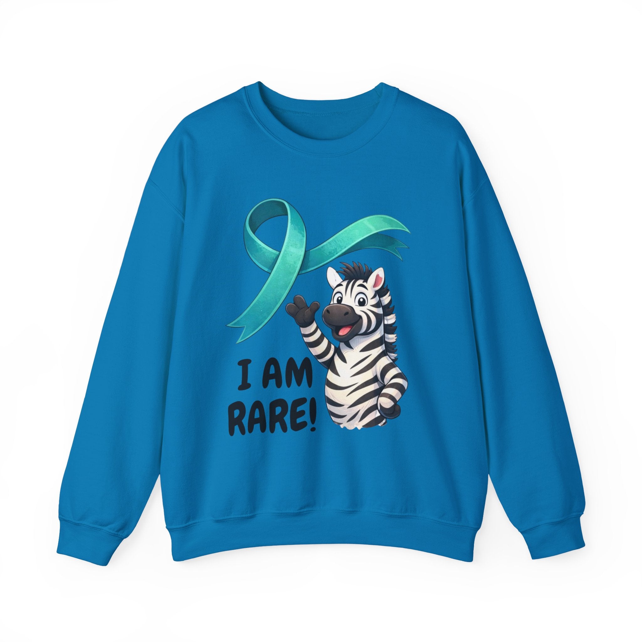 Rare Zebra Awareness Sweatshirt — "I Am Rare" Teal Ribbon Crewneck