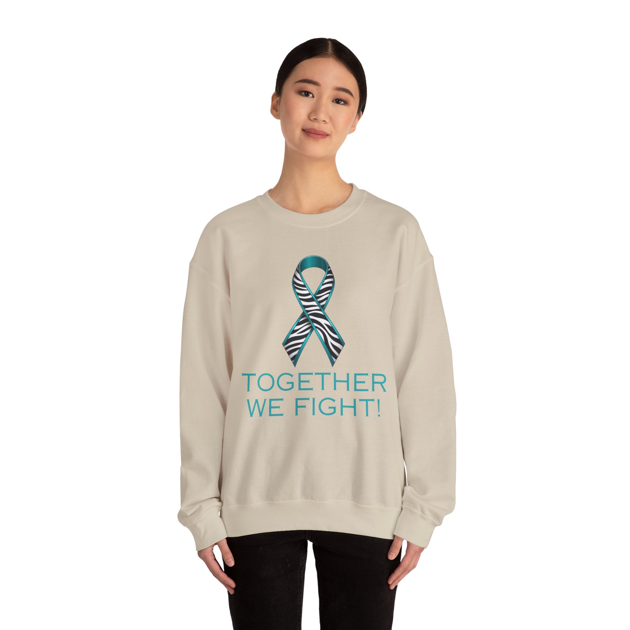 Awareness Ribbon Sweatshirt - "Together We Fight" Teal Zebra Support Crewneck