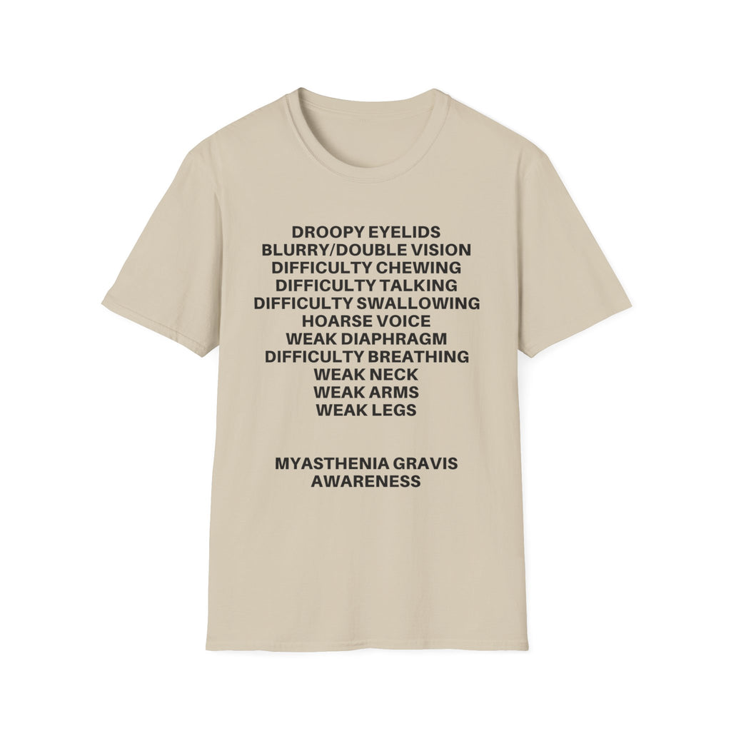Myasthenia Gravis Awareness T-Shirt — Symptoms List Tee