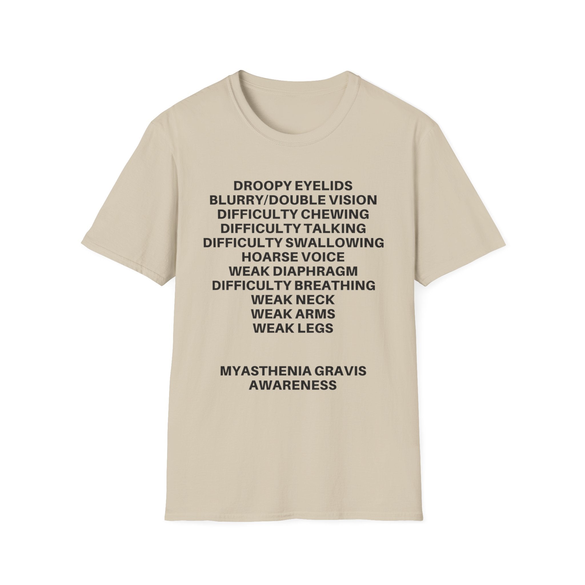 Myasthenia Gravis Awareness T-Shirt — Symptoms List Tee