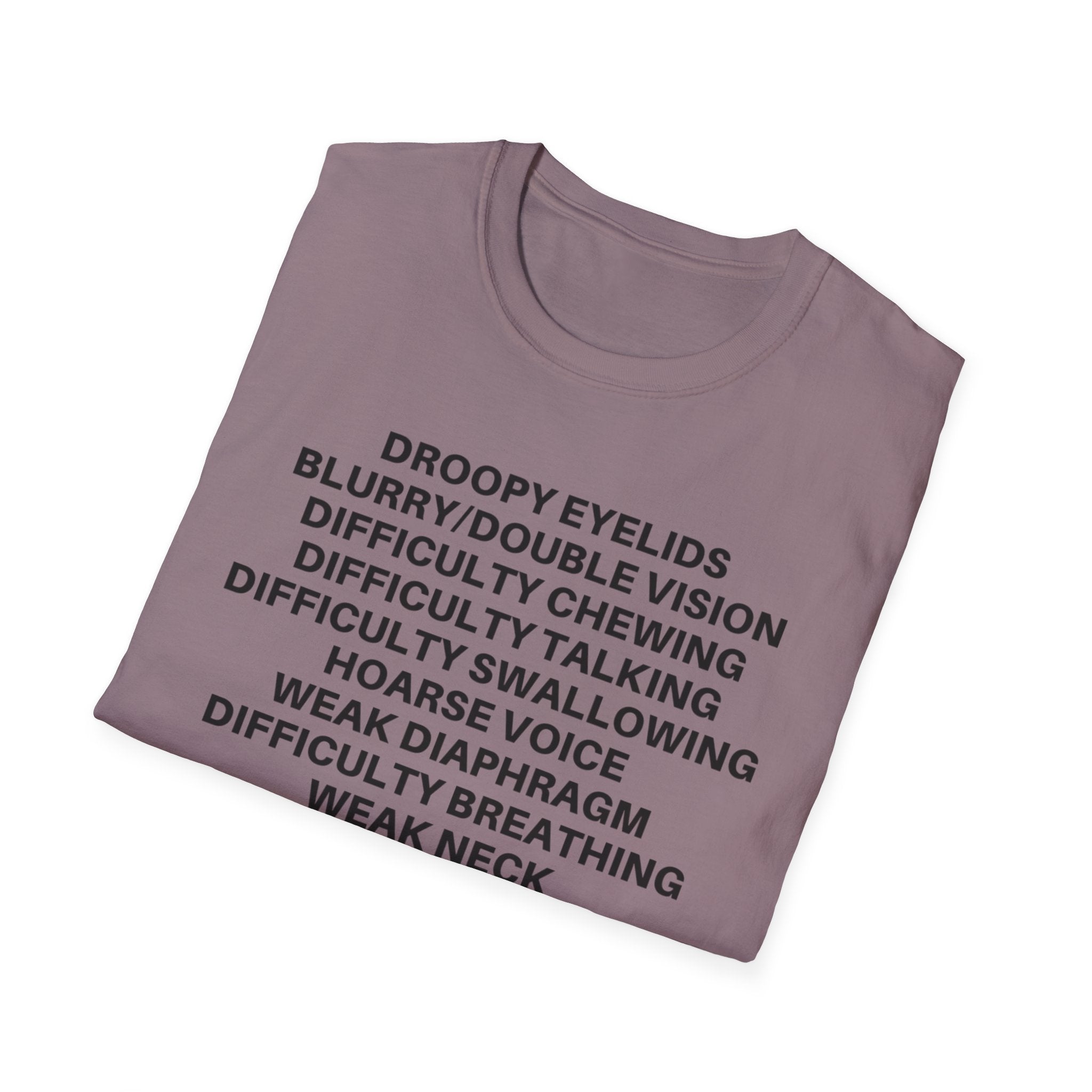 Myasthenia Gravis Awareness T-Shirt — Symptoms List Tee