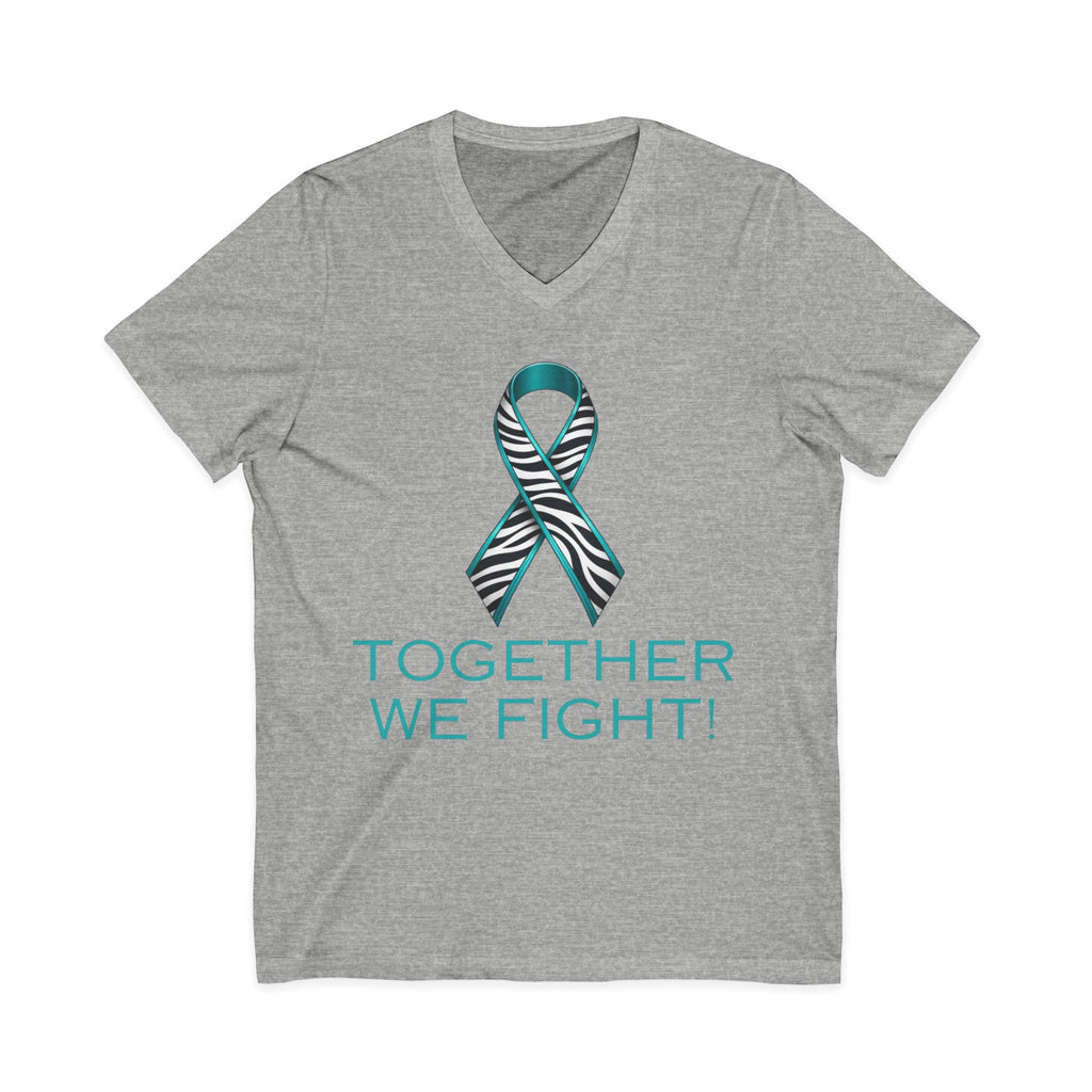 Teal Awareness Ribbon V-Neck Tee — "Together We Fight" Support Shirt