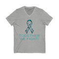 Teal Awareness Ribbon V-Neck Tee — "Together We Fight" Support Shirt