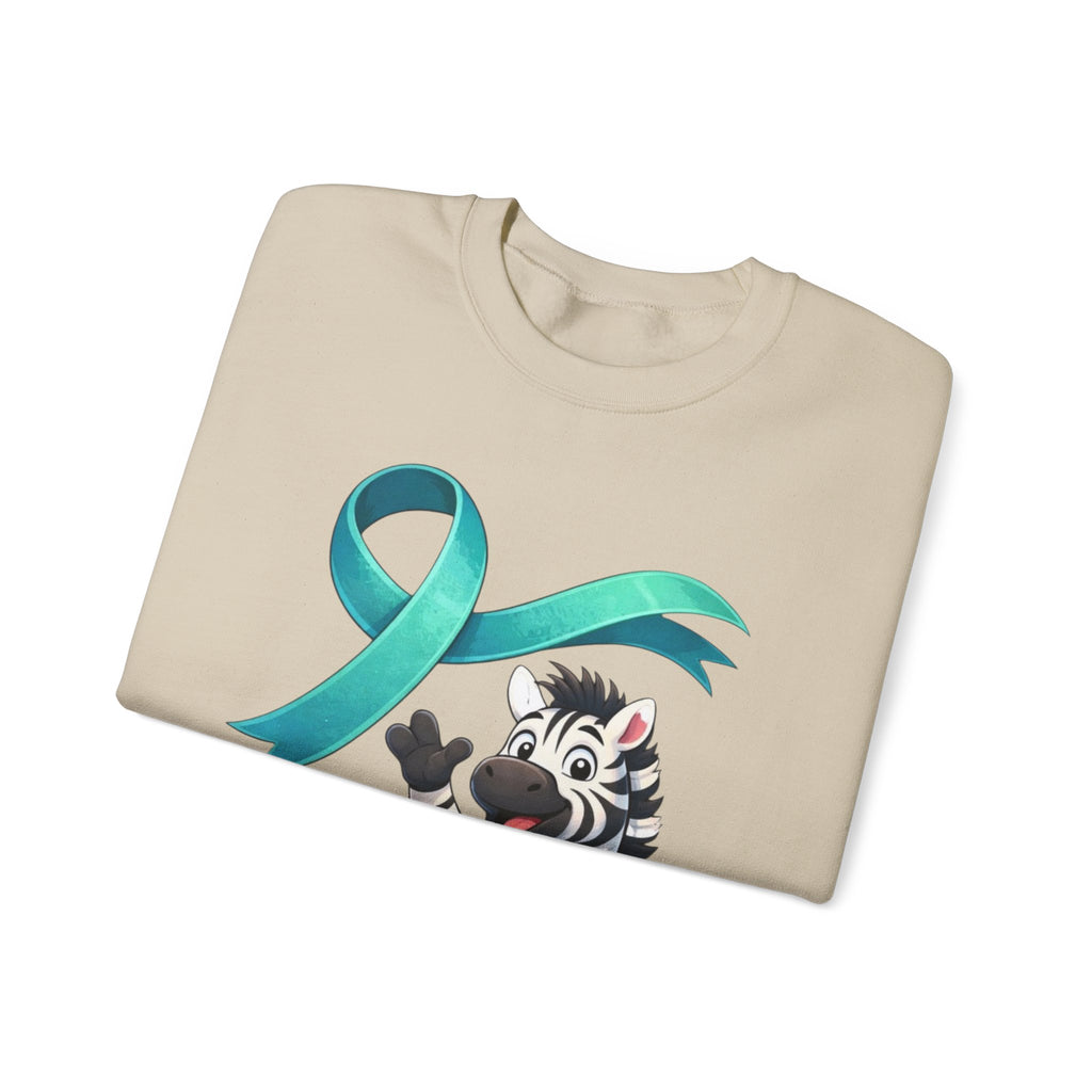 Rare Zebra Awareness Sweatshirt — "I Am Rare" Teal Ribbon Crewneck