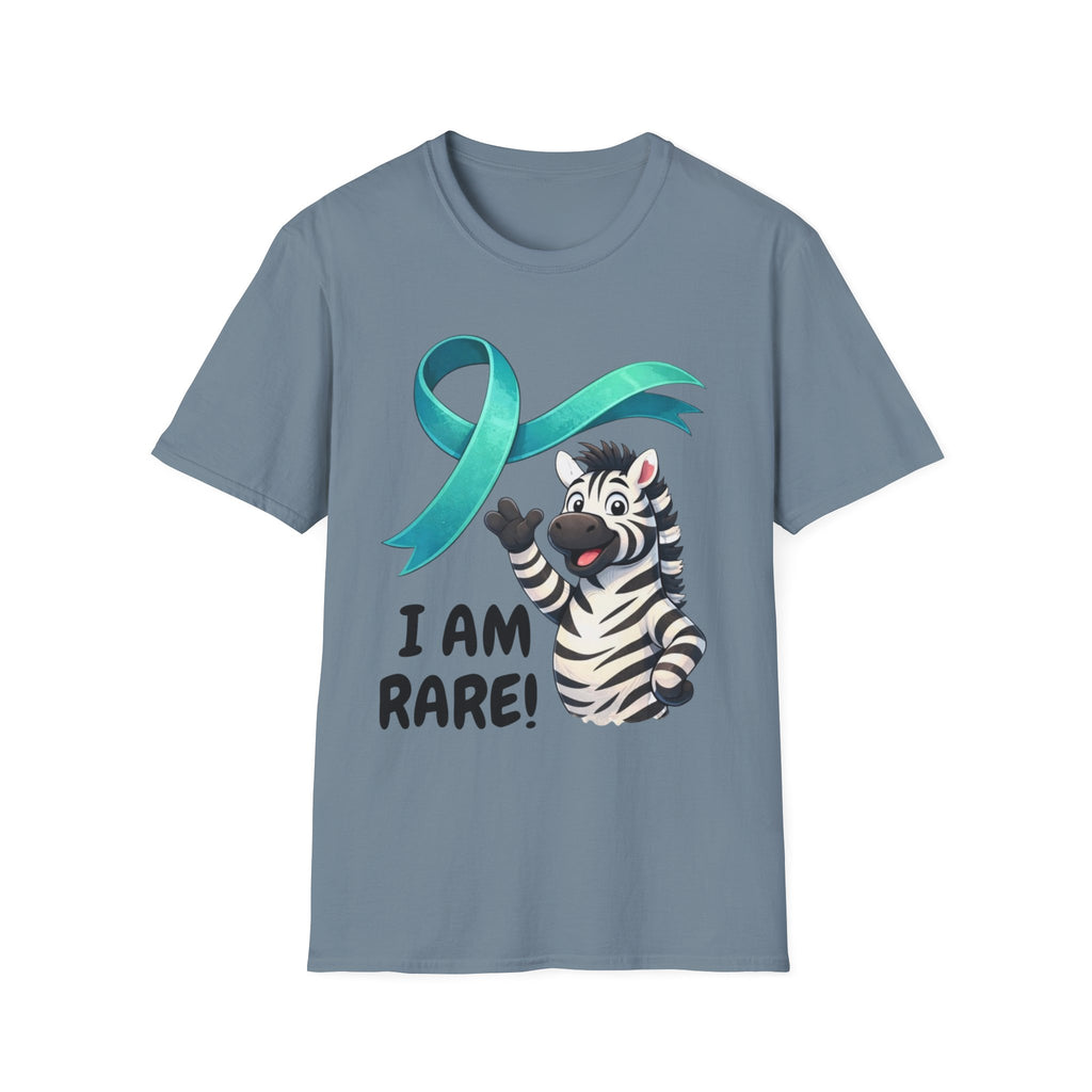 Rare Disease Awareness Zebra T-Shirt — "I Am Rare" Teal Ribbon Shirt