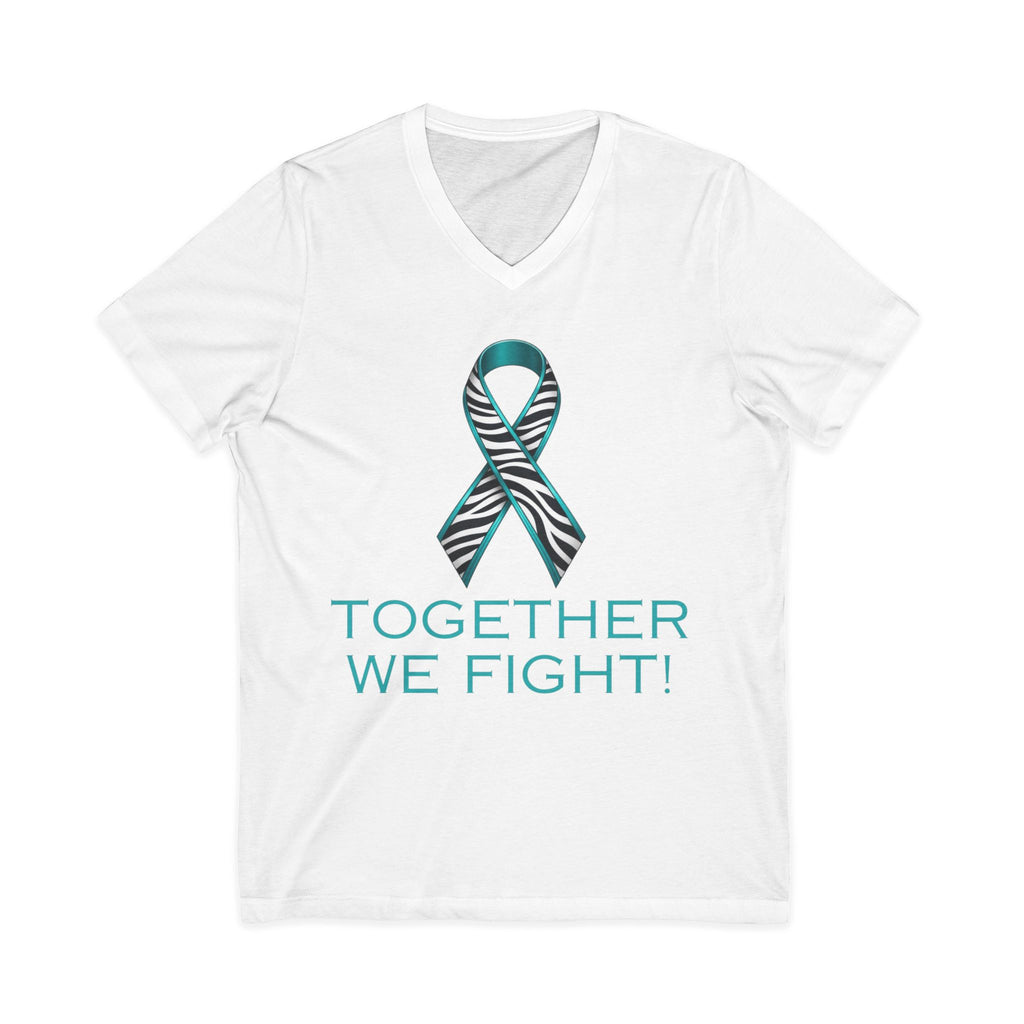 Teal Awareness Ribbon V-Neck Tee — "Together We Fight" Support Shirt