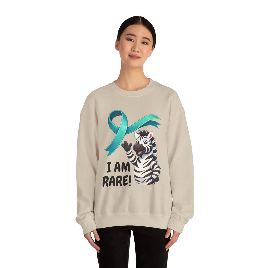 Rare Zebra Awareness Sweatshirt — "I Am Rare" Teal Ribbon Crewneck