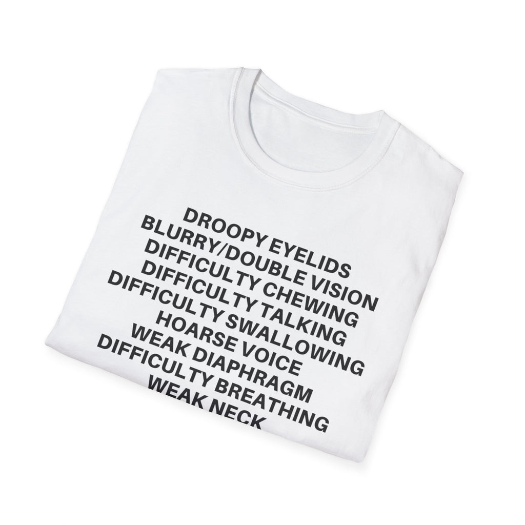 Myasthenia Gravis Awareness T-Shirt — Symptoms List Tee