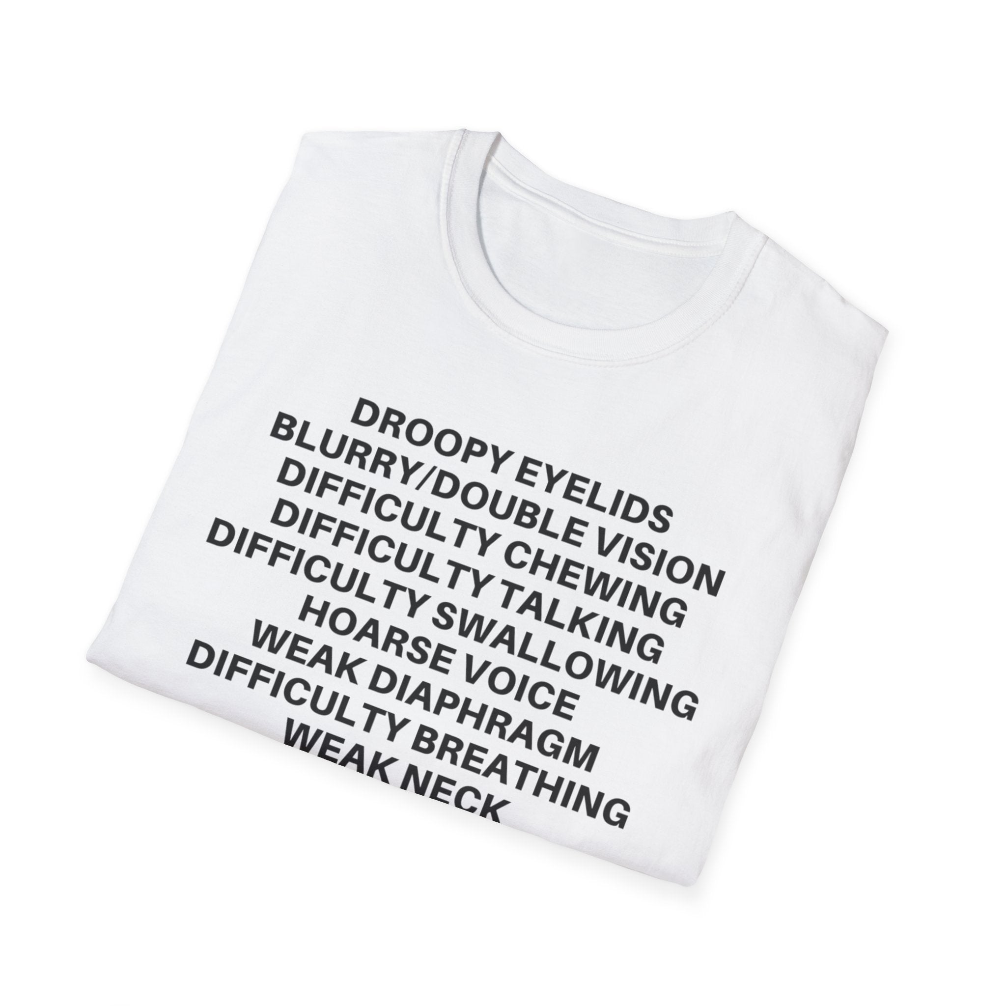 Myasthenia Gravis Awareness T-Shirt — Symptoms List Tee