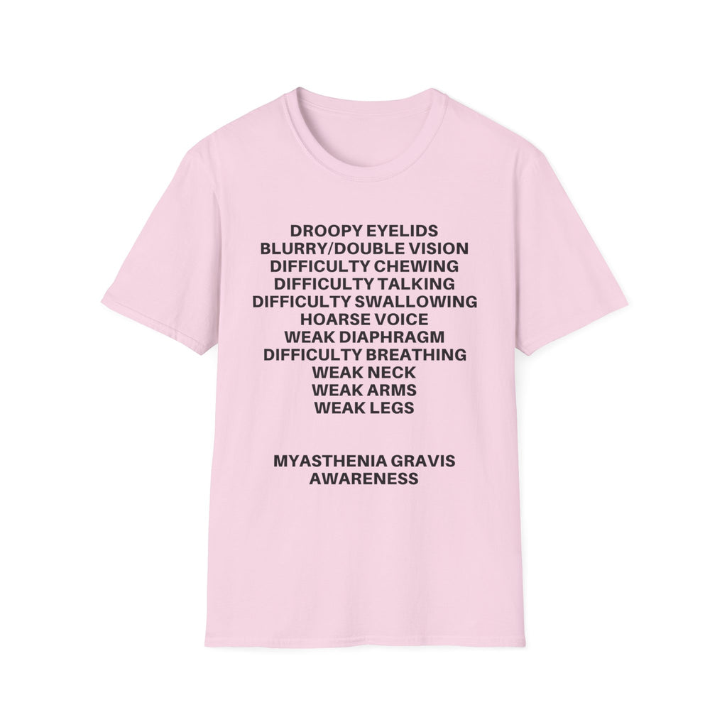 Myasthenia Gravis Awareness T-Shirt — Symptoms List Tee