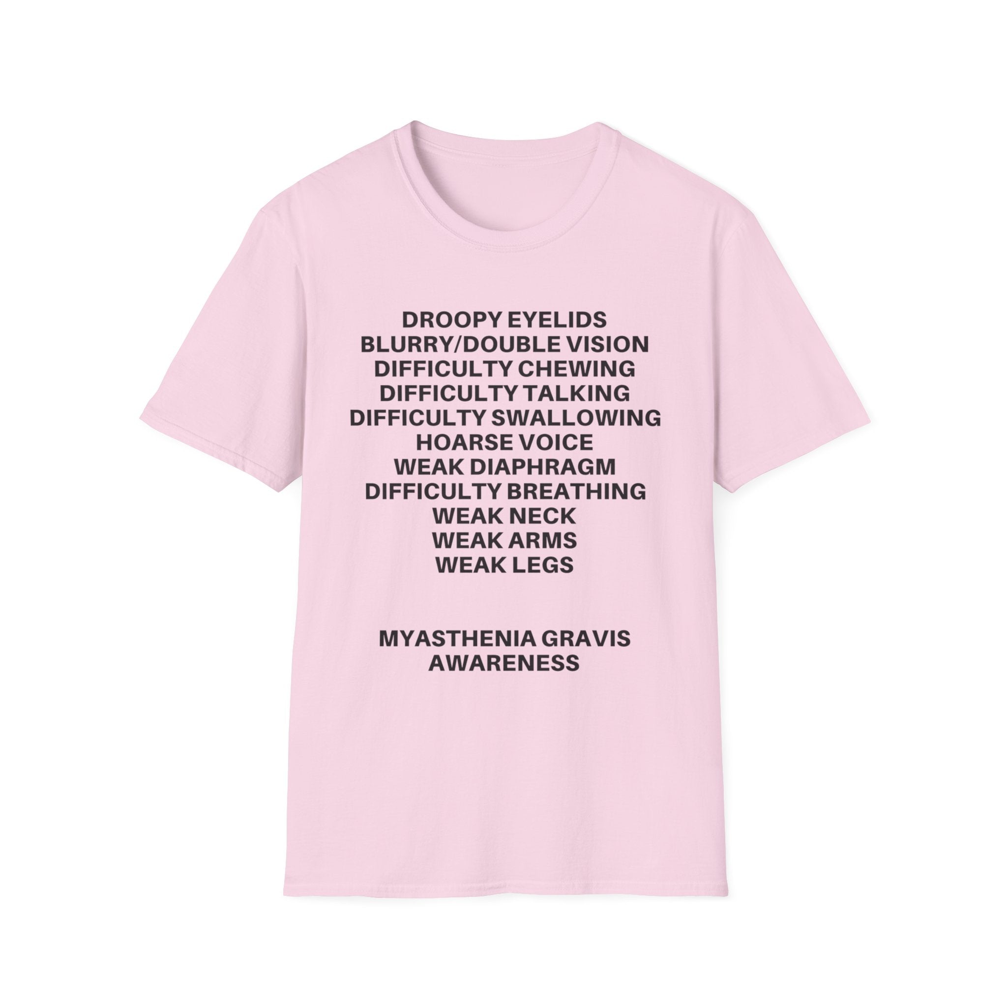 Myasthenia Gravis Awareness T-Shirt — Symptoms List Tee