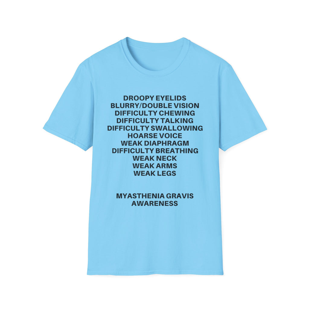 Myasthenia Gravis Awareness T-Shirt — Symptoms List Tee