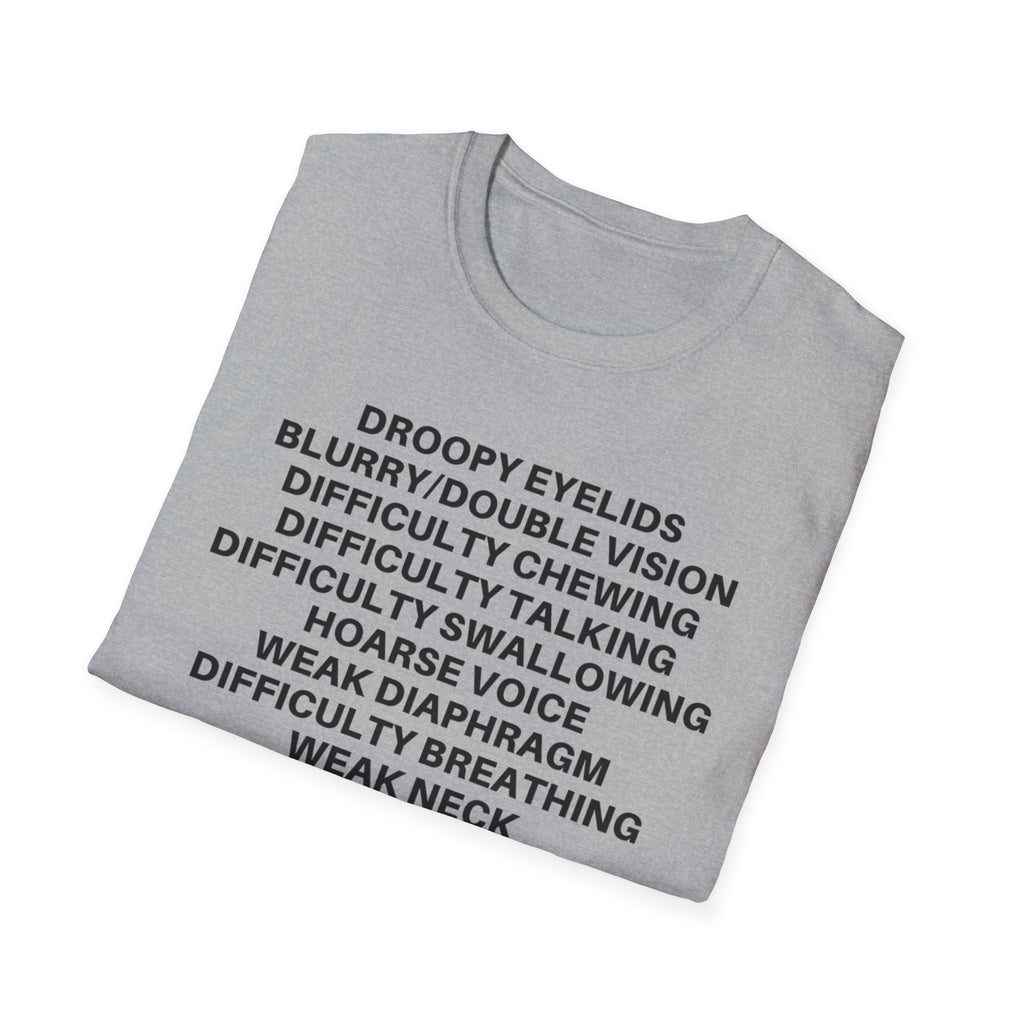 Myasthenia Gravis Awareness T-Shirt — Symptoms List Tee