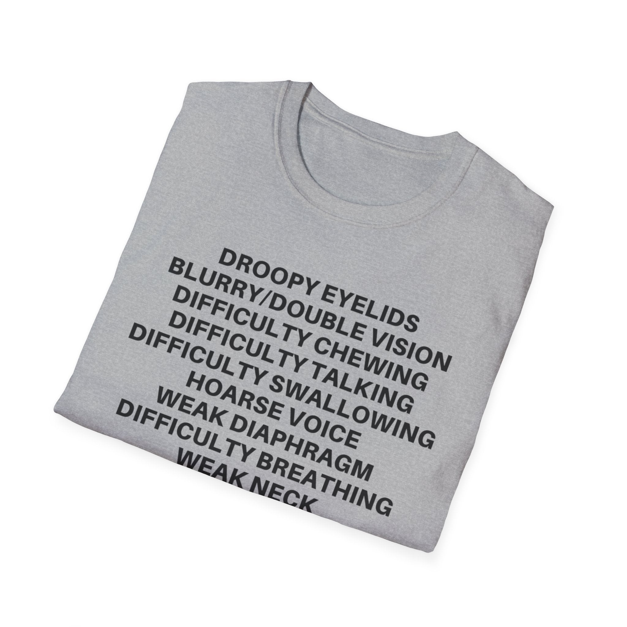 Myasthenia Gravis Awareness T-Shirt — Symptoms List Tee