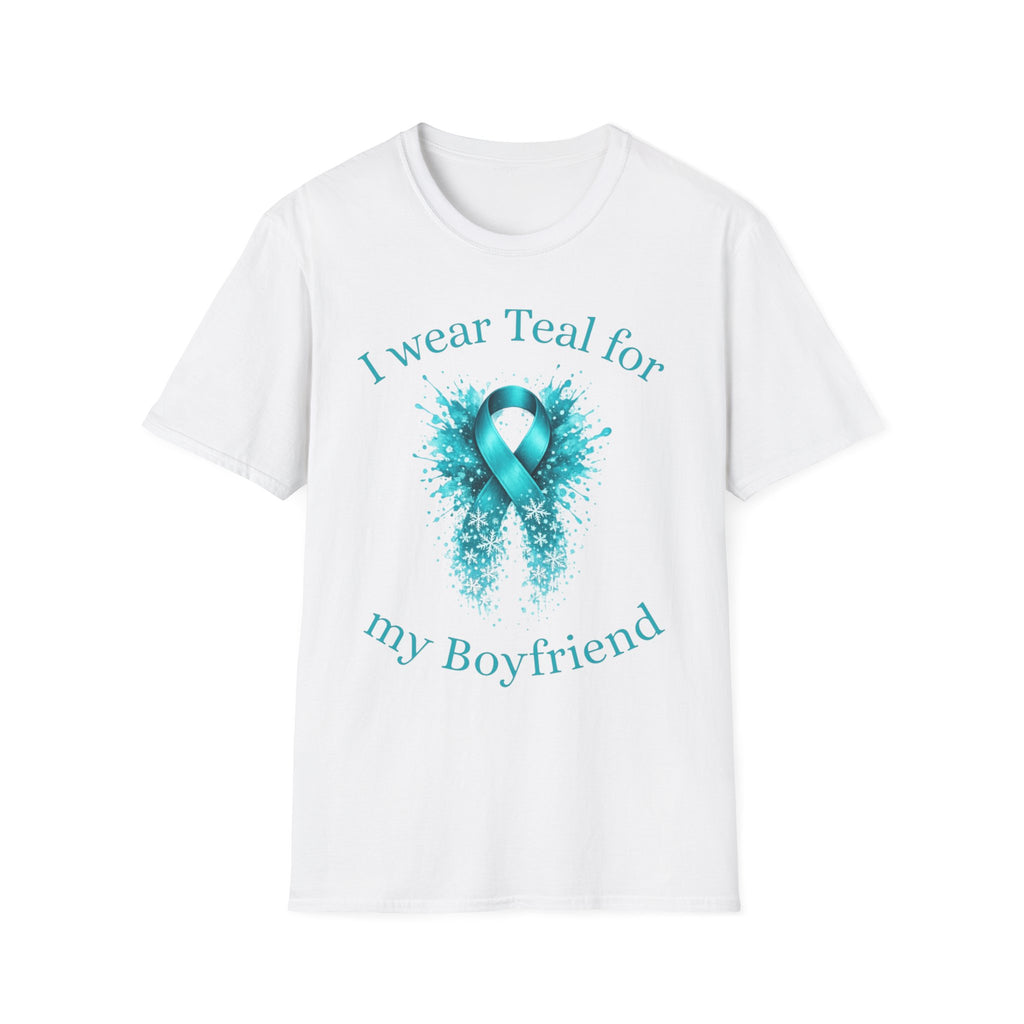 Myasthenia Gravis Awareness Ribbon T-Shirt — "I Wear Teal for My Boyfriend" Support Tee