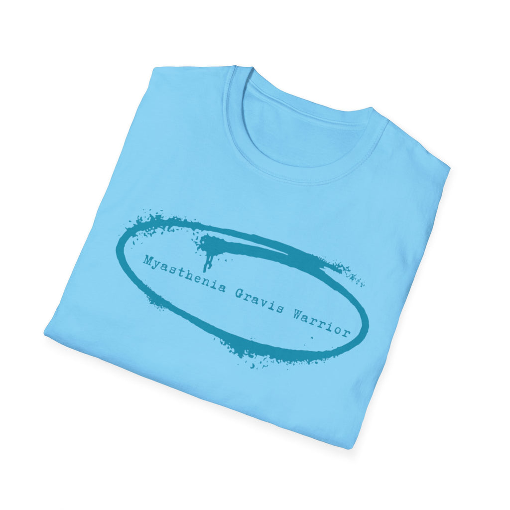 Myasthenia Gravis Warrior T-Shirt — Retro Blue Brushstroke Graphic Tee