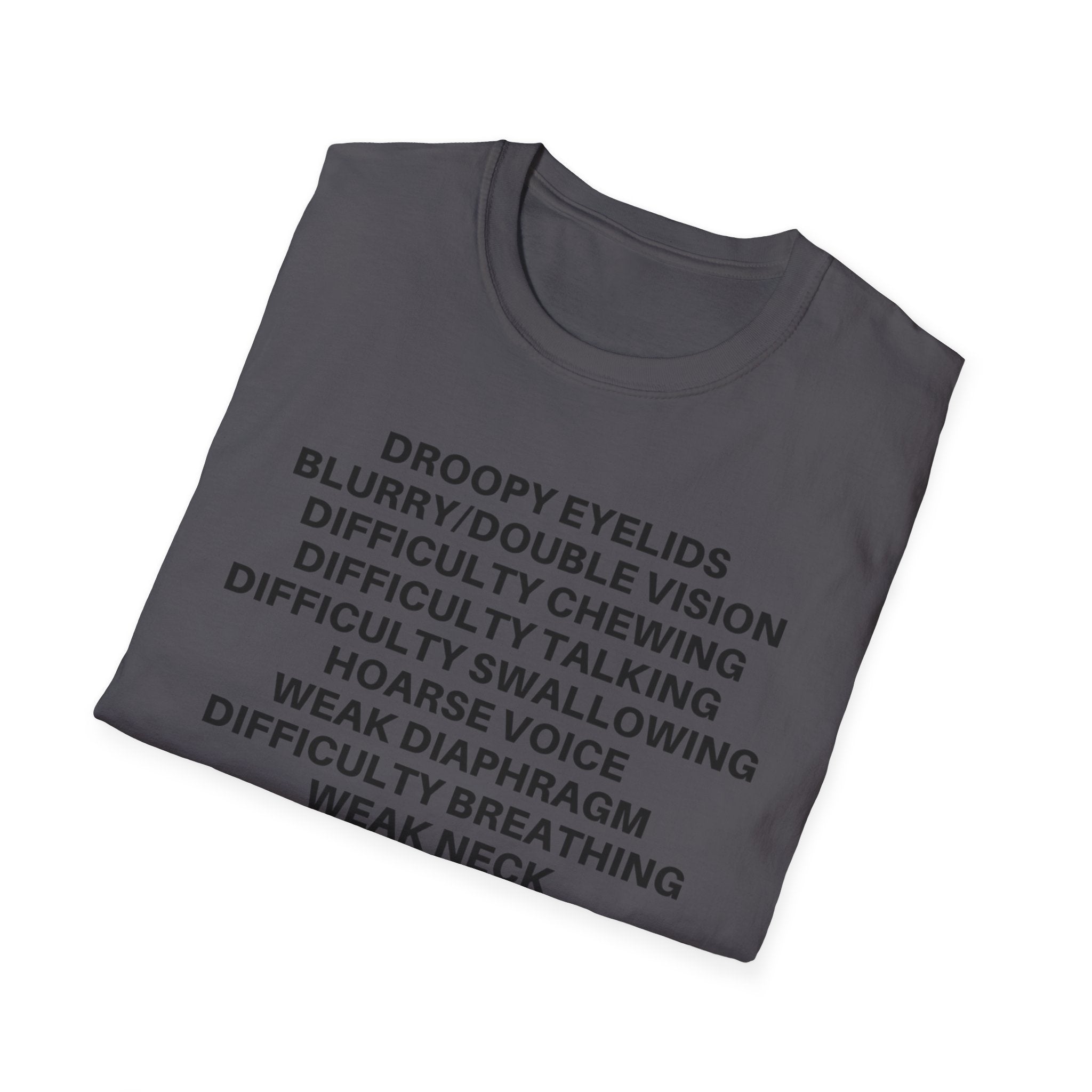 Myasthenia Gravis Awareness T-Shirt — Symptoms List Tee