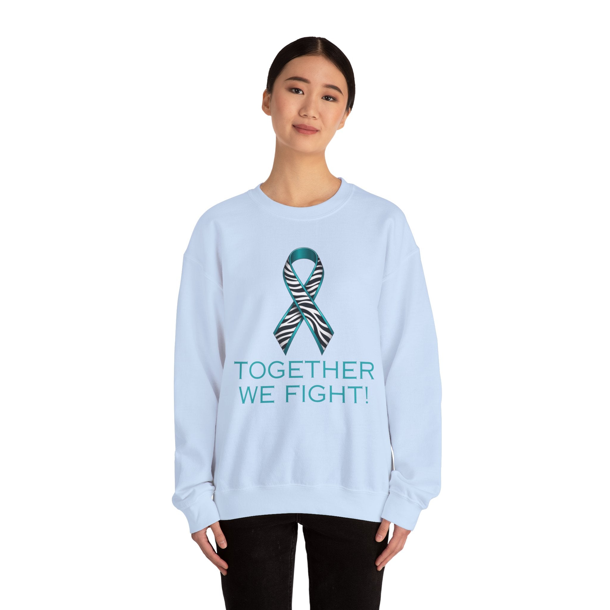 Awareness Ribbon Sweatshirt - "Together We Fight" Teal Zebra Support Crewneck
