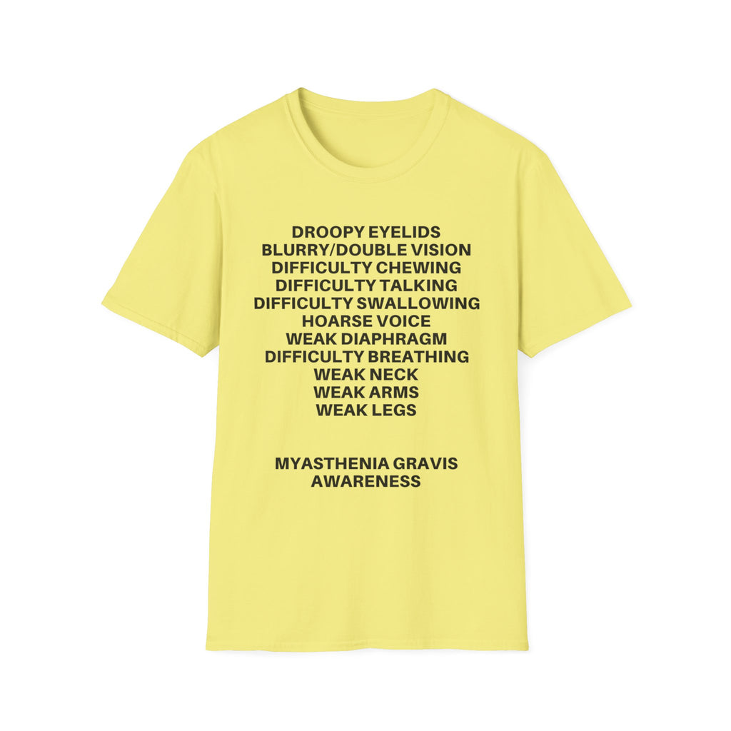 Myasthenia Gravis Awareness T-Shirt — Symptoms List Tee