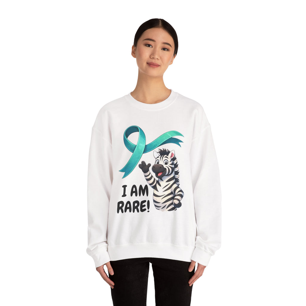 Rare Zebra Awareness Sweatshirt — "I Am Rare" Teal Ribbon Crewneck